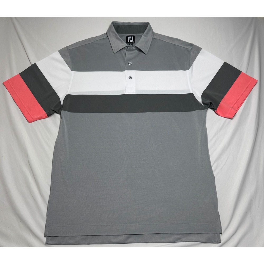 FootJoy FJ ProDry Golf Polo Mens Large Gray White Pink Colorblock Performance